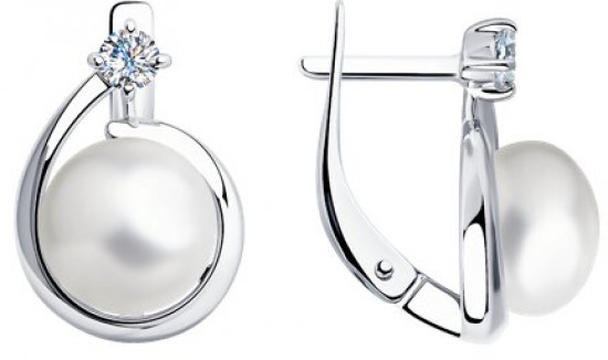 Серьги из серебра с жемчугом и фианитами