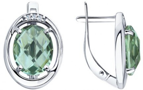 Серьги из серебра с кварцем и фианитами