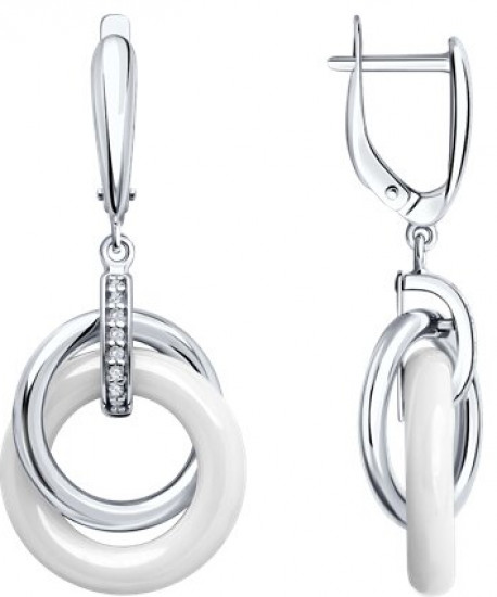 Серьги из серебра с керамическими вставками и фианитами