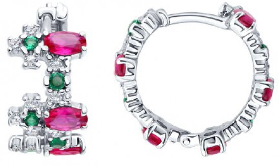 Серьги из серебра с корундами и фианитами