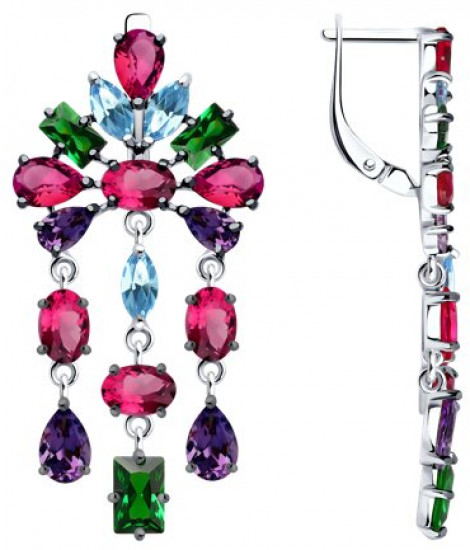 Серьги из серебра с корундами и фианитами