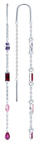 Серьги из серебра с корундами и фианитами