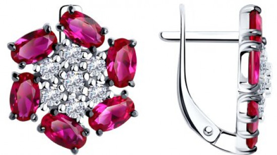 Серьги из серебра с корундами и фианитами