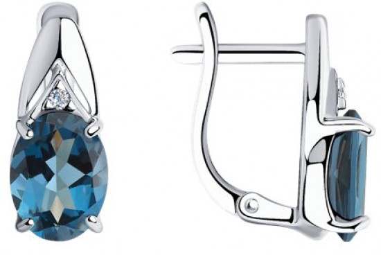 Серьги из серебра с лондон топазами и фианитами
