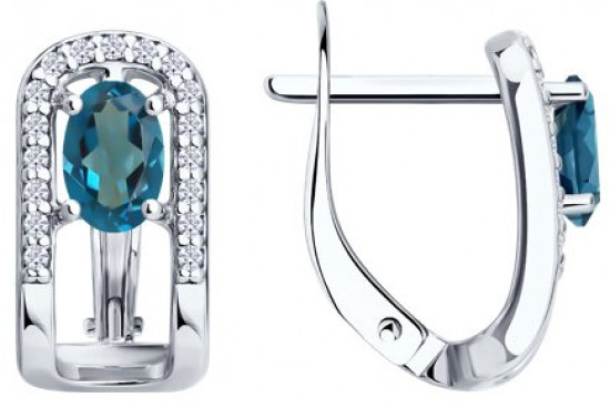 Серьги из серебра с лондон топазами и фианитами