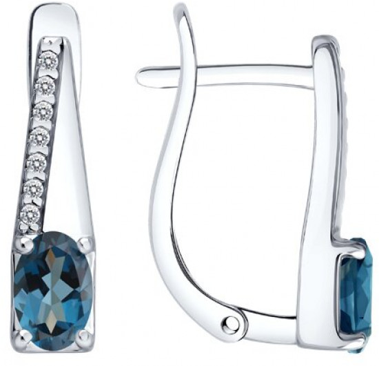 Серьги из серебра с лондон топазами и фианитами