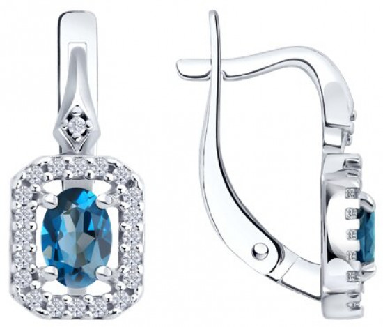 Серьги из серебра с лондон топазами и фианитами