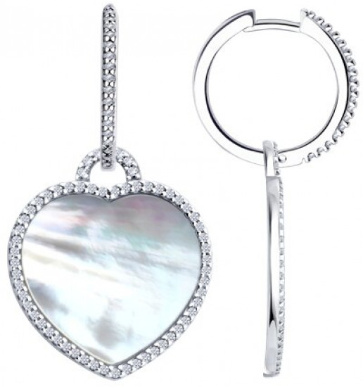 Серьги из серебра с перламутром и фианитами