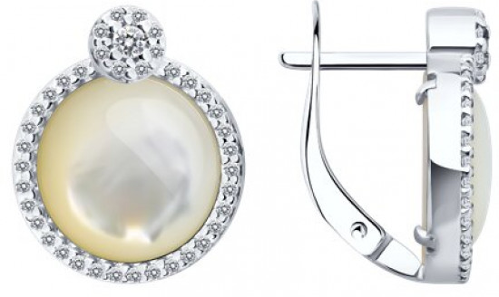 Серьги из серебра с перламутром и фианитами