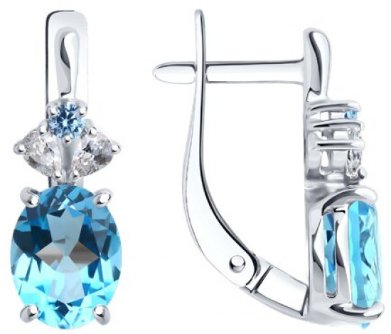 Серьги из серебра с топазами и фианитами