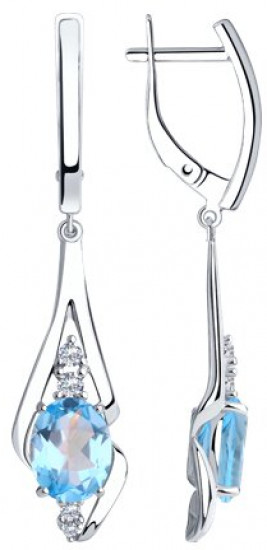 Серьги из серебра с топазами и фианитами