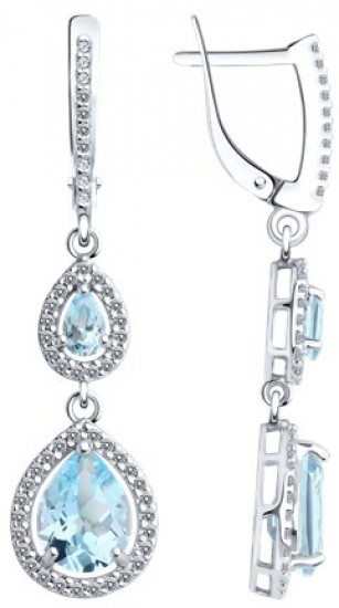 Серьги из серебра с топазами и фианитами