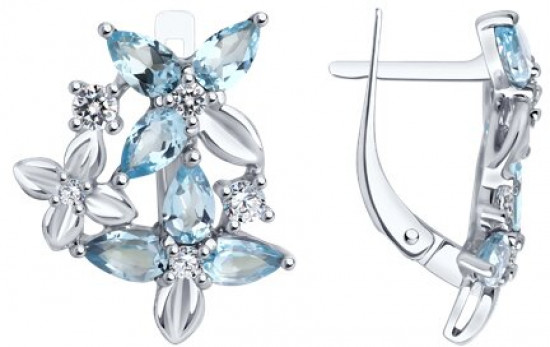 Серьги из серебра с топазами и фианитами