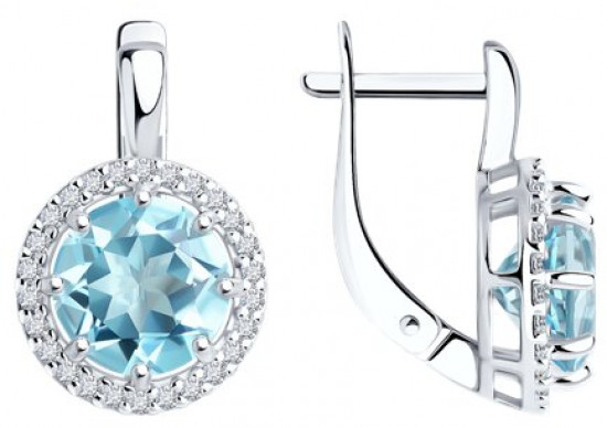 Серьги из серебра с топазами и фианитами