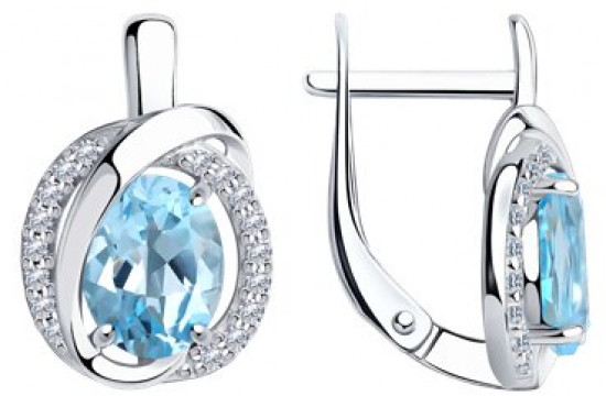 Серьги из серебра с топазами и фианитами