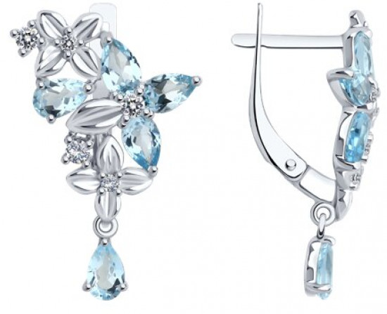 Серьги из серебра с топазами и фианитами