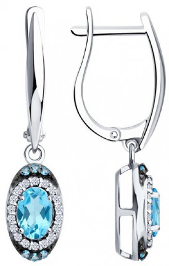 Серьги из серебра с топазами и фианитами