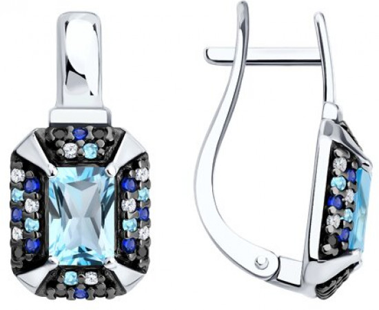 Серьги из серебра с топазами и фианитами
