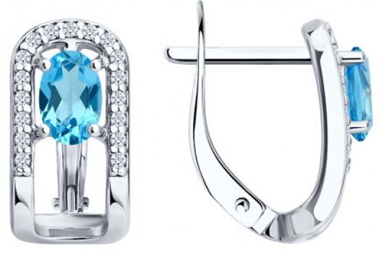 Серьги из серебра с топазами и фианитами