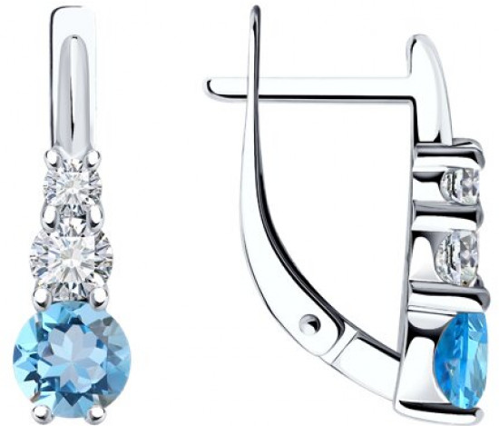 Серьги из серебра с топазами и фианитами