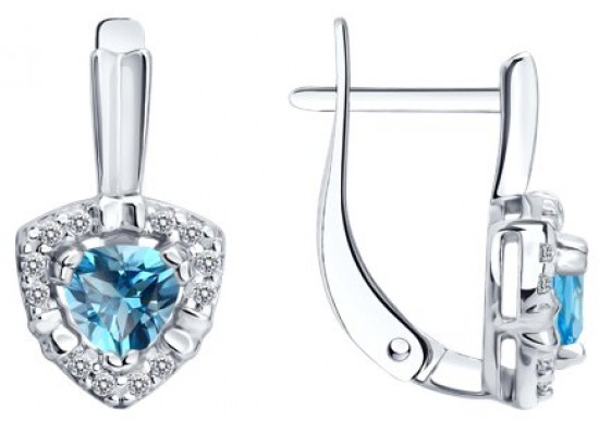 Серьги из серебра с топазами и фианитами