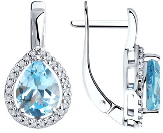 Серьги из серебра с топазами и фианитами
