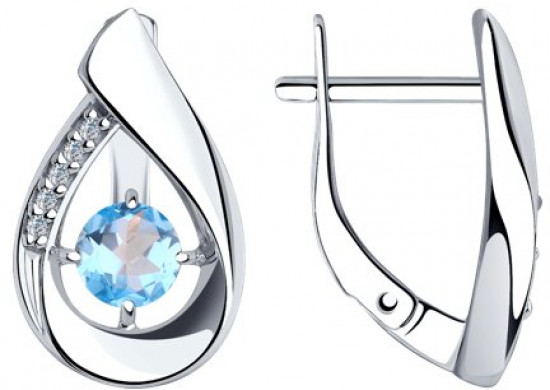 Серьги из серебра с топазами и фианитами