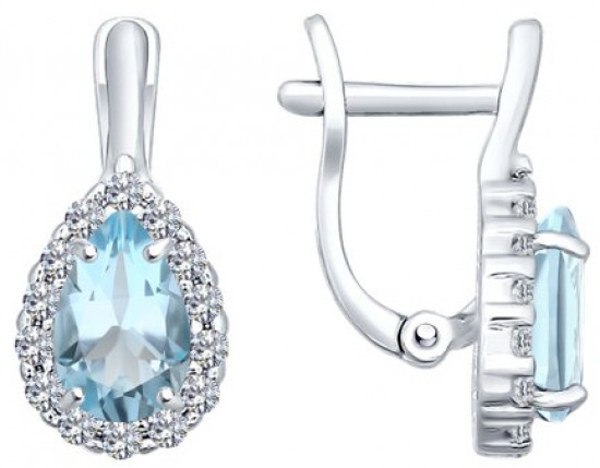 Серьги из серебра с топазами и фианитами