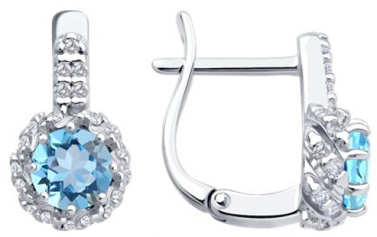 Серьги из серебра с топазами и фианитами