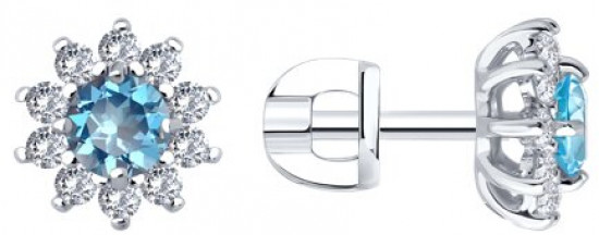 Серьги из серебра с топазами и фианитами