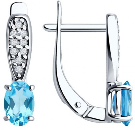 Серьги из серебра с топазами и фианитами
