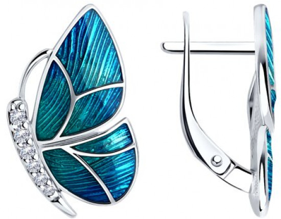 Серьги из серебра с фианитами и эмалью