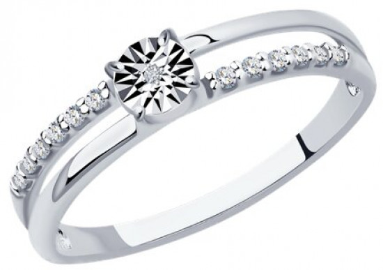 Кольцо из серебра с бриллиантом и фианитами