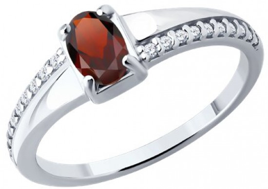 Кольцо из серебра с гранатом и фианитами