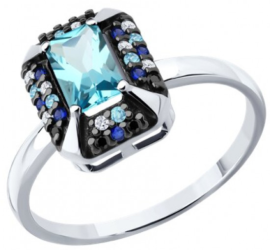 Кольцо из серебра с топазом и фианитами