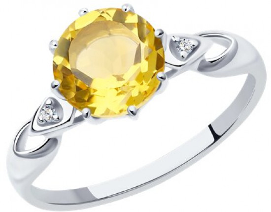 Кольцо из серебра с фианитами и цитрином