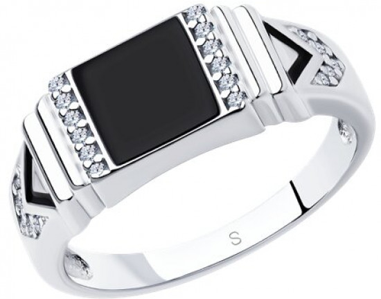 Печатка из серебра с эмалью с фианитами