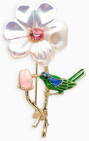 Брошь «Цветок с птичкой»