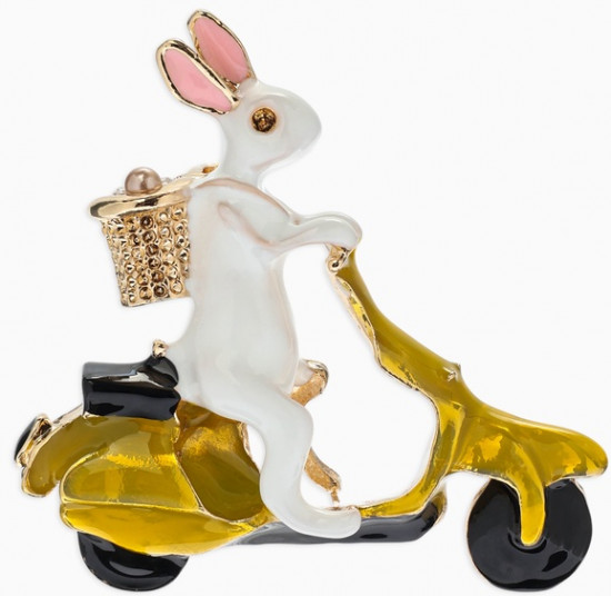 Брошь «Заяц на мопеде»