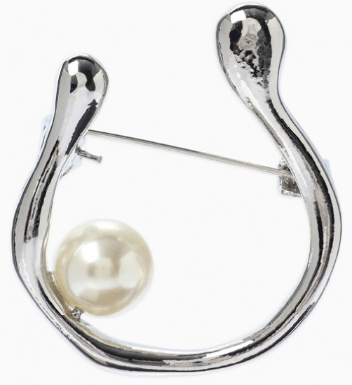 Брошь «Подкова с бусиной»