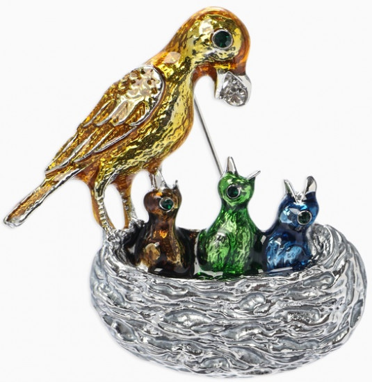 Брошь «Птица с птенцами в гнезде»