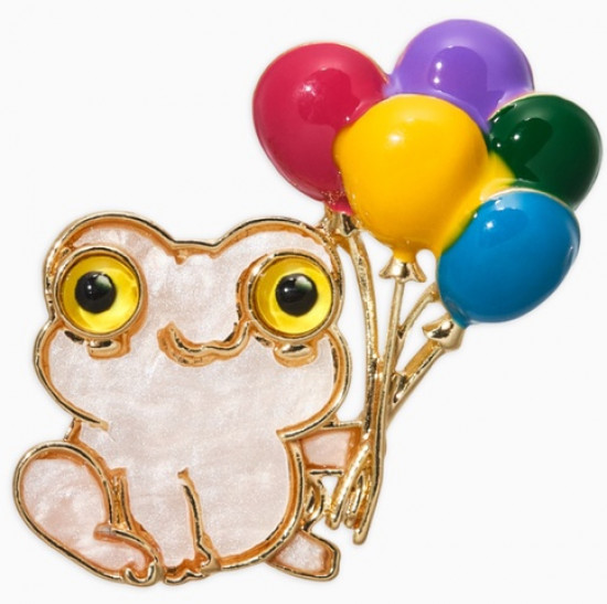 Брошь перламутровый «Лягушка с воздушными шариками»