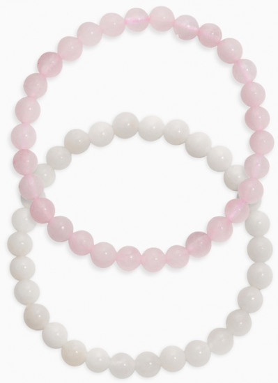 Набор браслетов из бусин «Кварц розовый и аквамарин»