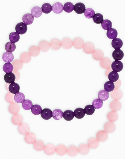 Набор браслетов из бусин «Кварц розовый и Аметист»