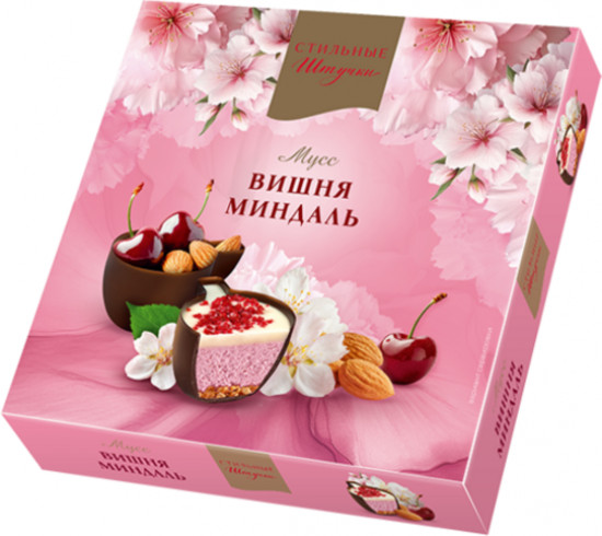 Конфеты шоколадные в коробке «Мусс вишня-миндаль»