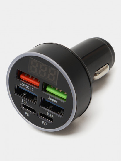 Автомобильная зарядка в прикуриватель 4-USB + 2-Type-C 3.1 A