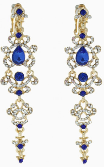 Клипсы для ушей висячие со стразами «Ажур»