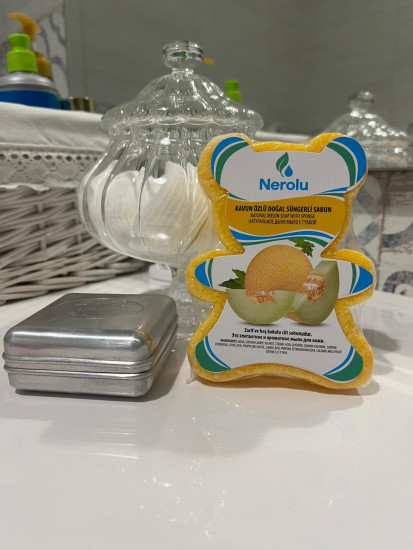 Натуральное губчатое мыло с экстрактом сочной дыни «Медвежонок»