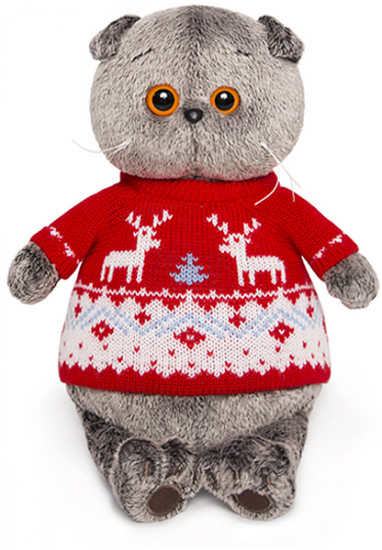 Игрушка мягкая «Кот Басик в свитере с оленями»