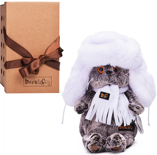Игрушка мягкая «Кот Басик в белой меховой шапке»